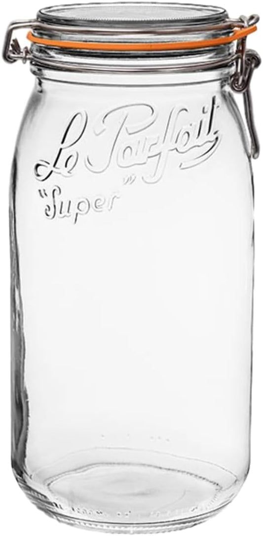 Le Parfait Super Jar 3L (96oz) French Glass Preserving Jar w/Airtight Rubber Seal & Wire Bail Closure - BPA-Free Canning Jar for Pickles, Fruits, Sauces & Food Storage - Made in France Since 1930 1PK