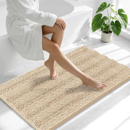 Smiry Thick Chenille Large Bathroom Runner Rugs 45x27, Soft Bath Mat, Beige
