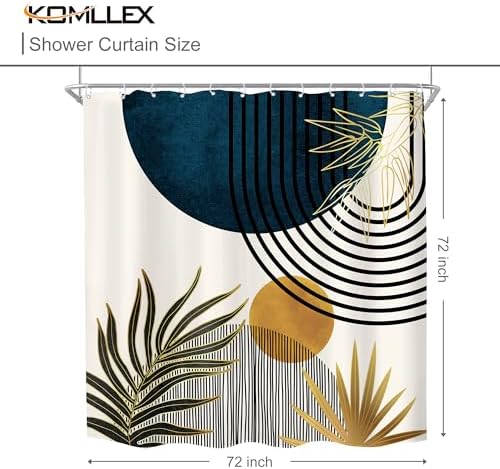 KOMLLEX Mid Century Blue Boho Abstract Modern Bathroom Shower Curtain Set