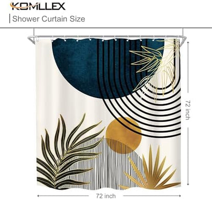 KOMLLEX Mid Century Blue Boho Abstract Modern Bathroom Shower Curtain Set