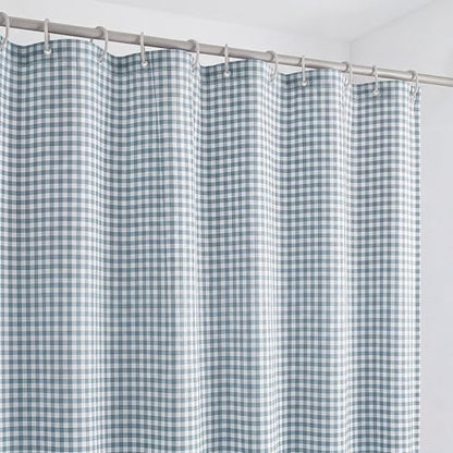 HunnmingRe Ruffle Hem Gingham Shower Curtain Dust Blue