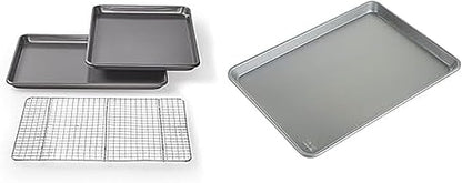Chicago Metallic Professional Non-Stick Cookie/Jelly-Roll Pan Set with Cooling Rack, 17-Inch-by-12.25-Inch and Chicago Metallic Commercial II Traditional Uncoated 16-3/4 by 12-Inch Jelly-Roll Pan