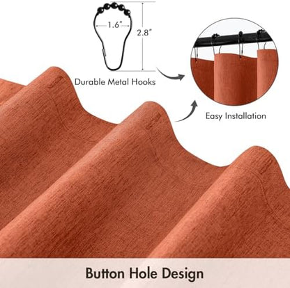 ANRODUO Burnt Orange Linen Textured Fabric Shower Curtain Set - W72xL84