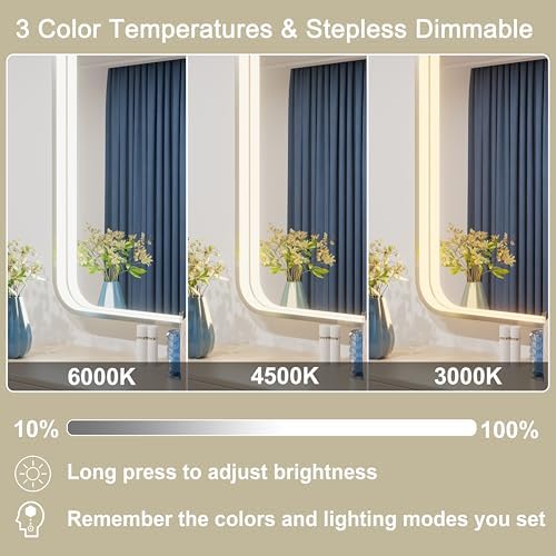 24"x32" Silver LED Bathroom Mirror,Adjust 3000K/4500K/6000K Light