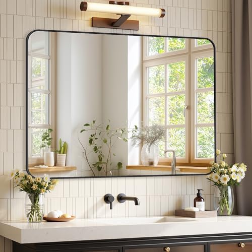 Bathroom Mirror 40" x 30", Large Rectangle Wall Mirror, Black