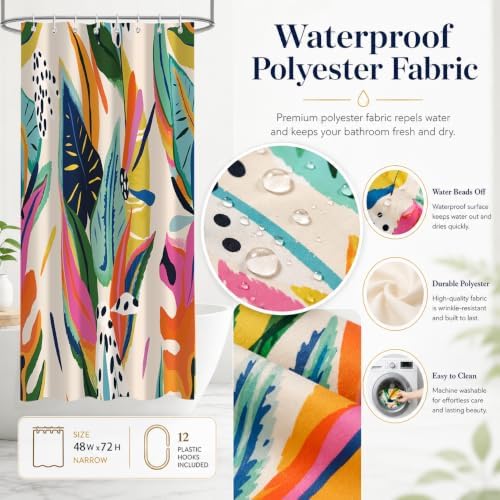 Colorful Abstract Shower Curtain, Floral Boho Modern Asthetic Plant Bathroom Curtain, Waterproof Polyester Fabric Shower Curtain Set with Hooks 48x72 Inch