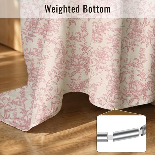 Farmhouse Pink Floral Shower Curtain with 12 Clear Rings 72"W x 72"L