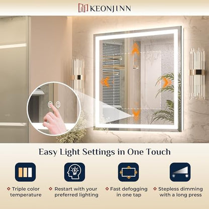 Keonjinn 36x36 Inch LED Bathroom Mirror with Lights, Frontlit & Backlit