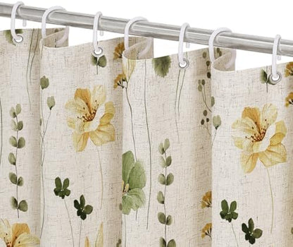 Gibelle OliveGreen Linen Watercolor Floral Fabric Shower Curtain, 72x72