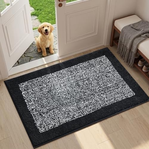 36x24 Large Bathroom Rugs Non Slip Washable, Soft Absorbent Bath Mat Black