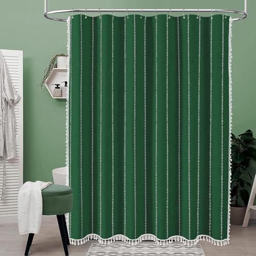 BTTN 54x78 Boho Farmhouse Linen Heavy Duty Shower Curtain, Emerald Green