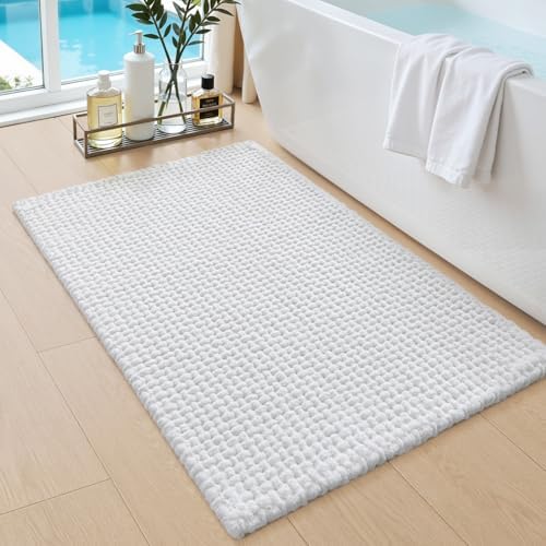 DEXI Chenille Bath Mat 32x20, Soft Absorbent Bathroom Rugs, White