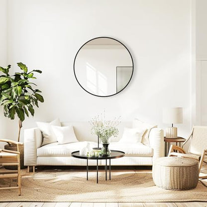 Black Circle Mirror 26 inch, Round Mirror, Matte Black Metal Frame