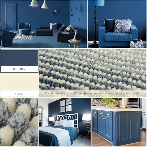 BSICPRO Bathroom Rugs, 20x32 Chenille Bath Mats, Haze Blue
