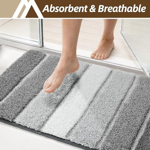 COSY HOMEER Bathroom Rugs 24x17,Ultra Soft Absorbent Bath Mat,Grey