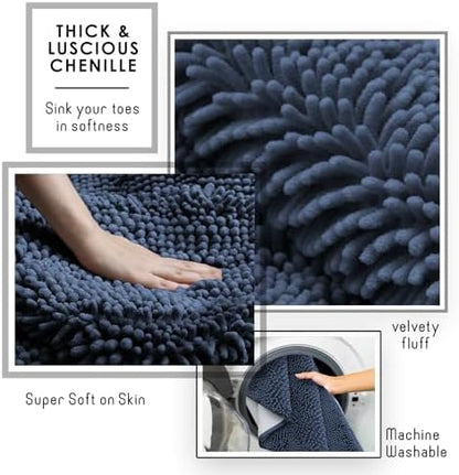 Hearth & Harbor Bathroom Rugs, Chenille Bath Mat - Machine Washable Bath Mats for Bathroom Non-Slip Backing Rubber, Quick Dry Bathroom Mat