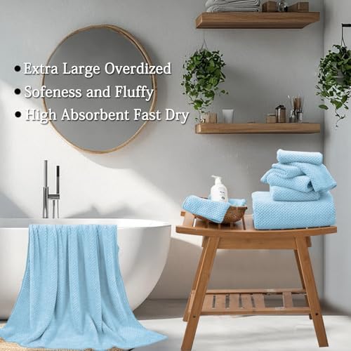 8-Piece Blue Bath Towels Set,2 Oversized Large Bath Towels Sheet,2 Hand Towels and 4 Washcloths - 600 GSM Soft Luxury Towel Set,Highly Absorbent Quick Dry Towel Collection for Bathroom,Hotel and Spa