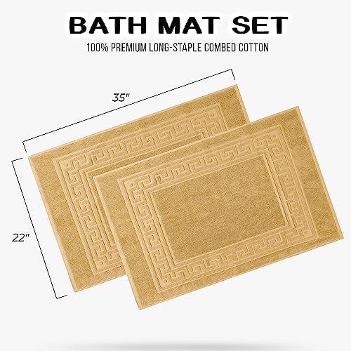 Superior Heavyweight Cotton Bath Mats, Bath Rugs For Bathroom Accessories, Washable Rug For Shower, Bath, Toilet, Modern Decor, No Backing, Luxury Hotel And Spa Quality, Set of 2, 22" x 35", Gold