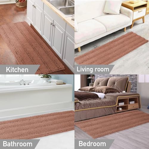 Turquoize Bathroom Runner Rug 17"x47", Soft Absorbent Chenille Bath Rug