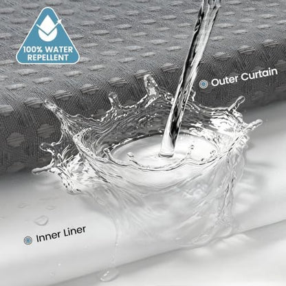 EUTXL 256GSM Heavyweight No Hook Waffle Shower Curtain, Grey, 71x74