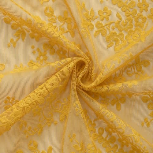Mustard Yellow Lace Shower Curtain with Valance 36x72 for Narrow Stall