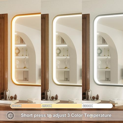 36"x30" Black LED Bathroom Mirror with 3000K/4500K/6000K Lights