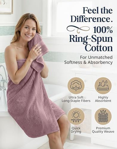 LANE LINEN Bath Towel Set Absorbent Quick Dry 100% Cotton - Wishful Mauve
