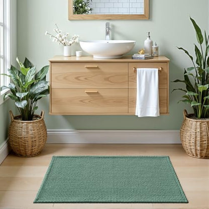 DEXI Chenille Bath Mat 24x16, Soft Absorbent Bathroom Rugs, Green