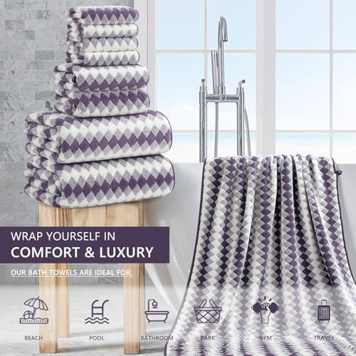 8 Piece Bathroom Towel Set |2 Oversized Bath Towels,2 Hand Towels,4 Washcloths| 600GSM Soft Hotel Towel Set Extra Large Bath Sheet for Bathroom,Highly Absorbent Quick Dry Bath Towel Collections,Plum