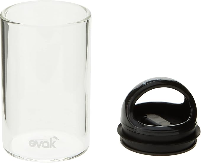 Prepara Evak Classic Airtight Glass Storage Canister, Mini (3.75” x 2.3”) – Borosilicate Glass Container Vacuum Seal Lid & Black Handle, Odor & BPA-Free, Ideal for Coffee, Tea, Pantry Dry Goods