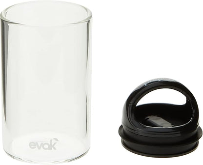 Prepara Evak Classic Airtight Glass Storage Canister, Mini (3.75” x 2.3”) – Borosilicate Glass Container Vacuum Seal Lid & Black Handle, Odor & BPA-Free, Ideal for Coffee, Tea, Pantry Dry Goods