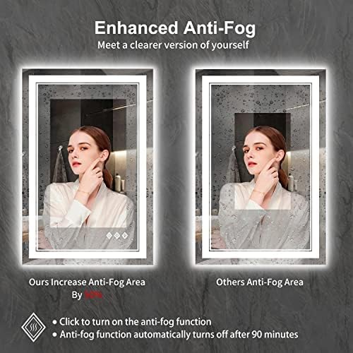 LED Mirror for Bathroom, 24x36 Inch Gradient Front and Backlight LED Bathroom Mirror, 3 Colors Dimmable CRI>90 Double Lights, Enhanced Anti-Fog, Hanging Plates Wall Mount Lighted Mirror