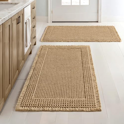 MIULEE Set of 2 Waffle Bathroom Rugs Bordered Bath Mat Brown 18x30 Inch