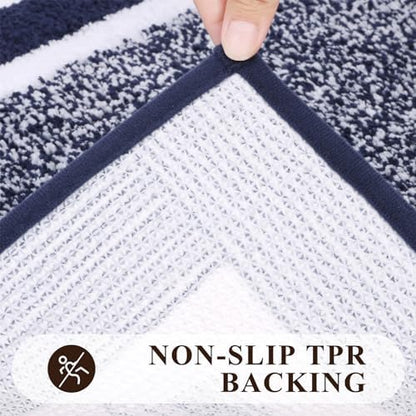 Pauwer 3 Piece Bathroom Rug Set, Non Slip Washable Bath Mat, Navy