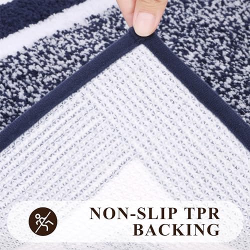 Pauwer Bathroom Rug Sets 3 Piece, Non Slip Washable Bath Mat, Navy