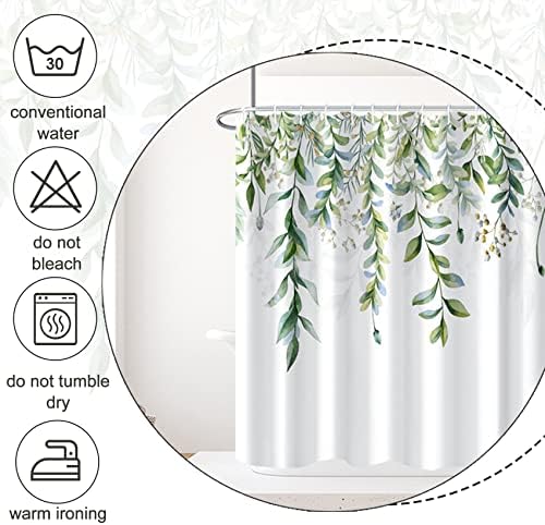 AWERT Green Mixed Light Blue Plant Shower Curtain with 8 Hooks Decorative Sage Green Shower Curtain for Bathroom Waterproof Fabric 48x72inch