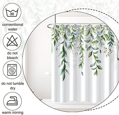 AWERT Green Mixed Light Blue Plant Stall Shower Curtain with 6 Hooks Sage Green Shower Curtain for Bathroom Waterproof Fabric 36x72 inch