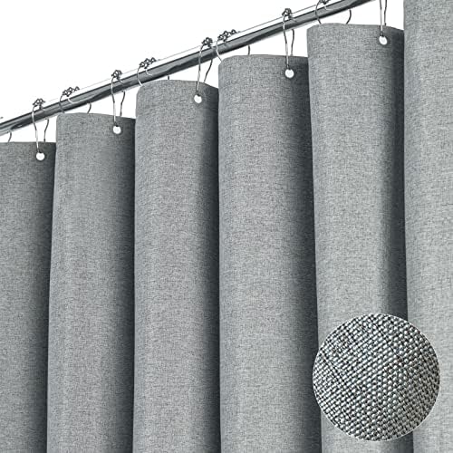 BTTN 54x78 Linen Textured Waterproof Fabric Shower Curtain Set, Grey/Gray