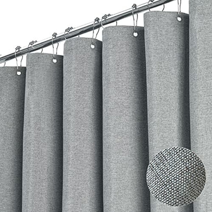 BTTN 54x78 Linen Textured Waterproof Fabric Shower Curtain Set, Grey/Gray