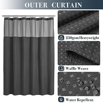 N&Y HOME Extra Long Waffle Shower Curtain with Snap Liner 71x84, Graphite