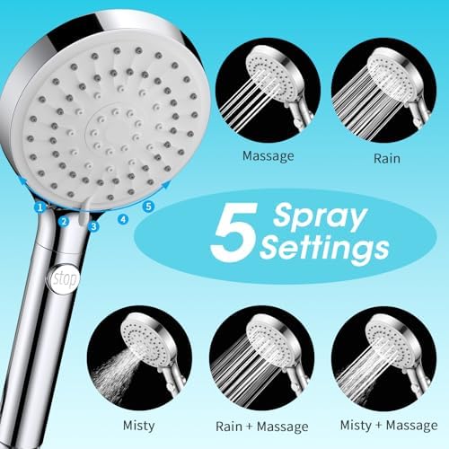 FASDUNT High Pressure Filtered Handheld Shower Head with Hose, Chrome