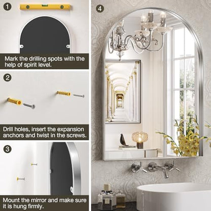 Brightify Arched Mirror 24 x 32 Inch, Silver Arch Mirror for Wall