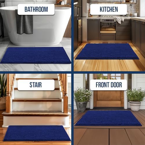 Muddy Mat® | Chenille Bathroom Rugs Quick Dry Microfiber Mats Non Slip Washable, Extra Thick, Soft and Highly Absorbent Bath Mats for Bathroom, Kitchen, and Shower Floor - Navy Blue 18"x28"
