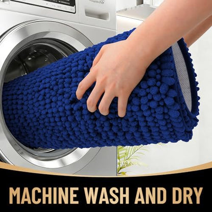OLANLY Thick Chenille Bathroom Rugs 34x21, Soft Absorbent Bath Mat, Navy