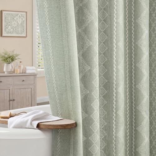 Sage Green Boho Linen Shower Curtain,72" W x 72" L