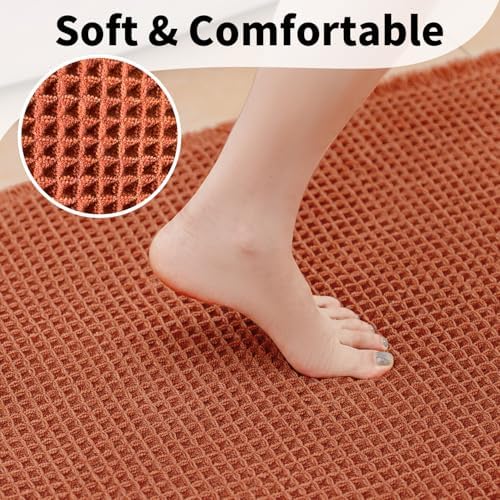 Burnt Orange Bathroom Rug, Fall Waffle Bath Mat Non Slip, 24" x 36"