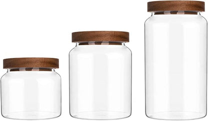Custde Glass Jar with Lid, 42 FL oz Airtight Glass Storage Jar Glass Food Storage Containers for Kitchen Counter, Pantry, Decorative Jar for Coffee, Sugar, Candy Jar Cute Jar (Wooden 42 FL OZ)