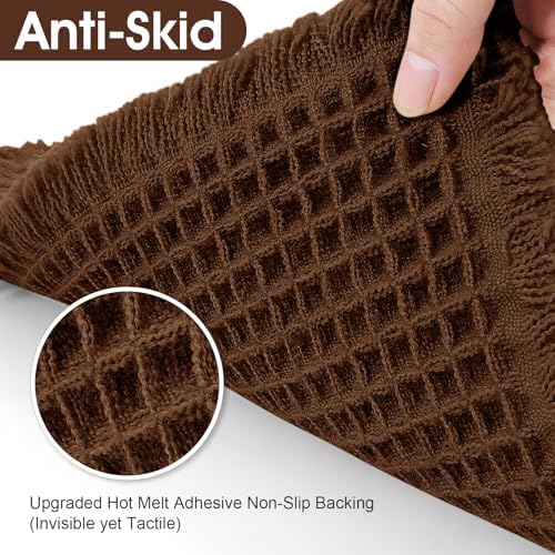 Waffle Bath Mat, Boho Woven Modern Bath Rug Absorbent Non Slip, Ultra Soft Bathroom Mats, Machine Washable Knit Bath Rugs with Border for Bathroom, Bedroom, Kitchen, Shower, Tub, 32"x20", Brown