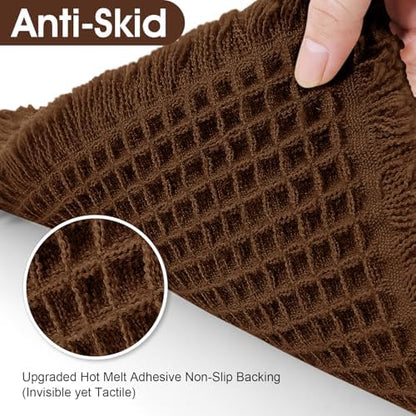 Extra Large Waffle Bath Mat, Boho Woven Modern Bath Rug Absorbent Non Slip, Ultra Soft Bathroom Mats, Machine Washable Knit Bath Rugs with Tassels for Bathroom, Bedroom, Kitchen, Tub, 5'x2', Brown