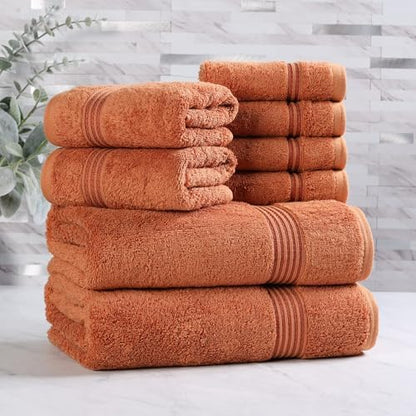 Superior Egyptian Cotton 8-Piece Towel Set, Assorted Towels for Home Bathroom, Master Bath, Decor Essentials, Includes 2 Bath, 2 Hand, 4 Face Towels/Washcloths, Quick Dry, Absorbent, Caramel Brown